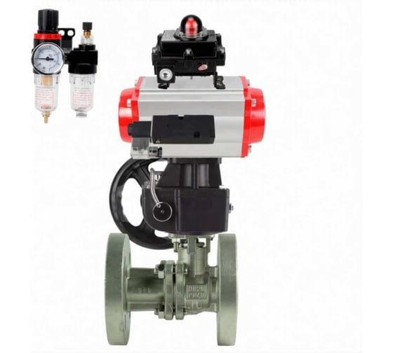 Кран шаровой DN.ru КШ.Ф.П.316.200 Ду65 Ру16, фланцевый, пневмопривод, DA-083, пневмораспределитель PND2-S1EM-52-1NC-J08-220VAC, руч.дубл. HDM-2, БКВ LSB-210-02NM12-220/24, БПВ APU1-10-40 D160-79951