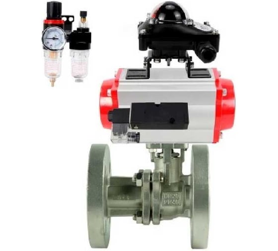 Кран шаровой DN.ru КШ.Ф.П.316.200 Ду65 Ру16, фланцевый, пневмопривод, DA-083, пневмораспределитель PND2-S1EM-52-1NC-J08-24VDC, БКВ LSB-210-02NM12-220/24, БПВ APU1-10-40-V08 D160-79829