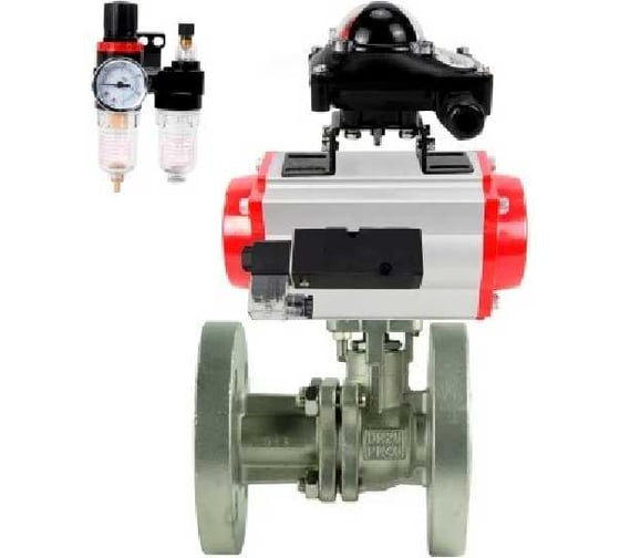 Кран шаровой DN.ru КШ.Ф.П.316.200 Ду65 Ру16, фланцевый, пневмопривод, DA-083, пневмораспределитель PND2-S1EM-52-1NC-J08-220VAC, БКВ LSB-210-02NM12-220/24, БПВ APU1-10-40-V08 D160-79799