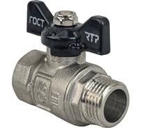 Кран шаровой RTP ГОСТ 1'' латунный внутренняя/наружная резьба PN 40, ручка бабочка 49310