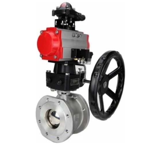 Кран шаровой DN.ru КШ.Ф.П.316.200 Ду40 Ру16 фланц., пн.привод DA-083, пн.расп. PND2-S1EM-52-1NC-J08-24VDC, руч.дубл. HDM-2, БКВ LSB-210-02NM12-220/24 D160-78768