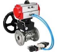 Шаровой кран DN.ru КШФПТ.304.180 Ду32 Ру40, фланц., PTFE, с пн.приводом DA-052, пн.распред PND1-S2EM-52-2-T08-220VAC и руч.дубл. HDM-1 D160-81203