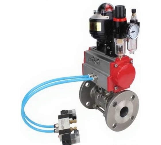 Шаровой кран DN.ru КШФПТ.304.180 Ду32 Ру40, фланц., пн.привод DA-052, пн.распред PND1-S2EM-52-2-T08-220VAC, БКВ LSB-510-02ExM12-250, БПВ APU1-10-40-V08 D160-81173