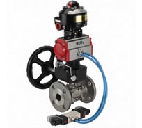 Кран шаровой DN.ru КШФПТ.304.180 Ду100 Ру16, фланц. 22х22, WDVF, пневмопривод DA-105, пневмораспределитель PND1-S2EM-52-2-T10-220VAC, БКВ LSB-510-02ExM12-250, ручной дублер HDM-3 D160-81 D160-81349