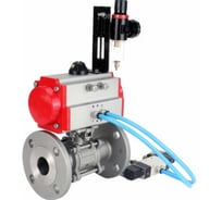 Кран шаровой DN.ru КШФПТ.304.180 Ду100 Ру16, фланц., PTFE, 22х22, WDVF, пневмопривод DA-105, пневмораспределитель PND1-S2EM-52-2-T08-220VAC, БПВ APU1-10-40-V08 D160-81059