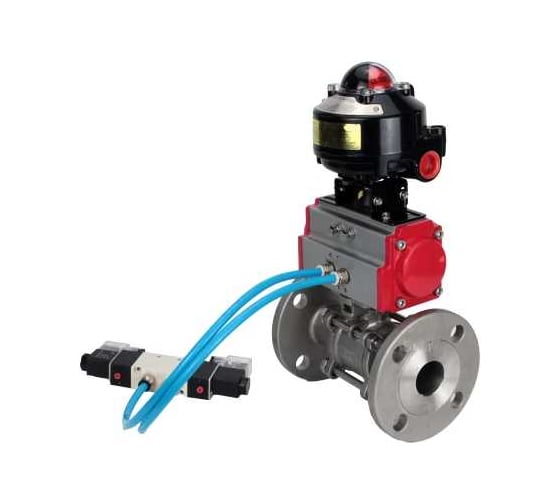 Шаровой кран DN.ru КШФПТ.304.180 Ду40 Ру40, фланц., PTFE, пн.привод DA-065, пн.распред PND1-S2EM-52-2-T08-220VAC, БКВ LSB-510-02ExM12-250 D160-81164