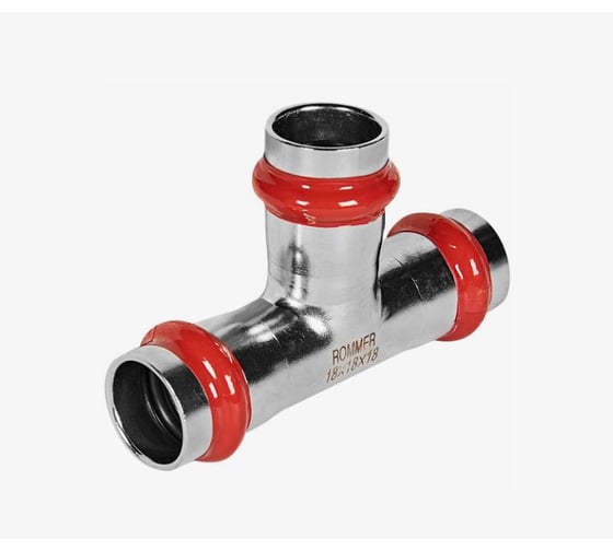 Тройник равнопроходной ROMMER ВПр, 18 мм из нержавеющей стали прессовой RSS-1013-000018 PEE9H4CCV7ODEO