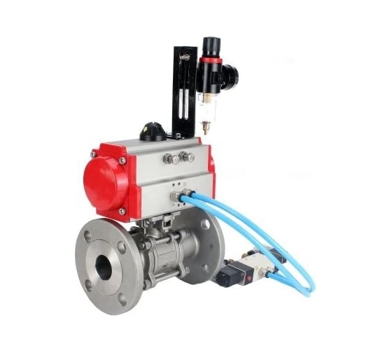 Шаровой кран DN.ru КШФПТ.304.180 Ду40 Ру40, фланц., PTFE, пн.привод SA-083, пн.распред PND1-S2EM-52-2-T08-220VAC, БПВ APU1-10-40-V08 D160-81404