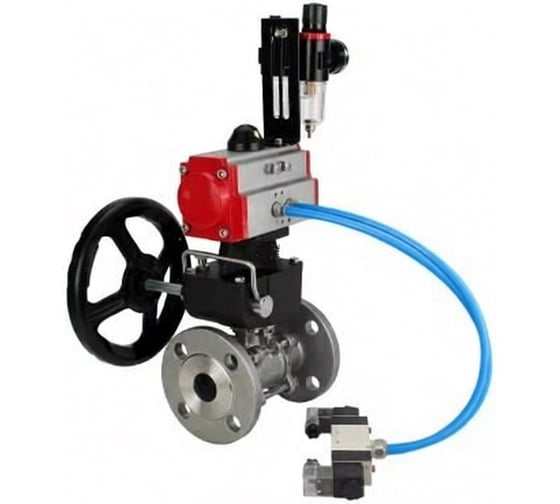 Шаровой кран DN.ru КШФПТ.304.180 Ду40 Ру40, фланц., пн.привод DA-065, пн.распред PND1-S2EM-52-2-T08-220VAC, руч.дубл. HDM-1, БПВ APU1-10-40-V08 D160-81214