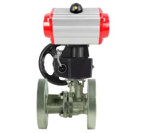 Кран шаровой DN.ru КШ.Ф.П.316.200 Ду150 Ру16, 27х27, двухходовой, фланцевый с пневмоприводом DA-140 и руч.дубл. HDM-4 D160-79482