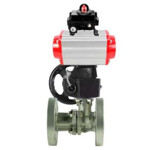 Кран шаровой DN.ru КШ.Ф.П.316.200 Ду25 Ру40 двухходовой, фланц. с пн.приводом DA-065, руч.дубл. HDM-1 и БКВ LSB-410-02ExM12-250 D160-79549