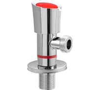 Кран металлокерамика угловой Санакс, серия МАГНУС, ХРОМ, поворот вокруг оси на 360 градусов, 1/2х1/2, красная ручка, с отражателем, из нержавеющей стали марки 201 9274