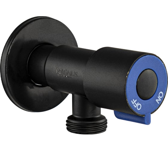 Кран металлокерамика угловой Санакс 1/2х1/2, серия МАГНУС, синяя ручка, с отражателем, из нержавеющей стали марки 304, цвет черный 9281