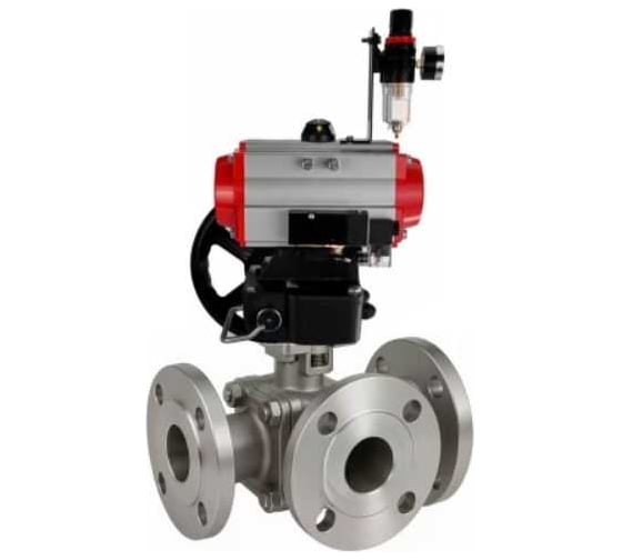 Кран шаровой DN.ru 316-316-PTFE-FP-3L-F-ISO-H Ду20 Ру16 HYMT фланц., пн.привод DA-052, пн.расп.ит PND1-S2EM-52-2-T08-220VAC, HDM-1, БПВ APU1-10-40-V08 D160-81610