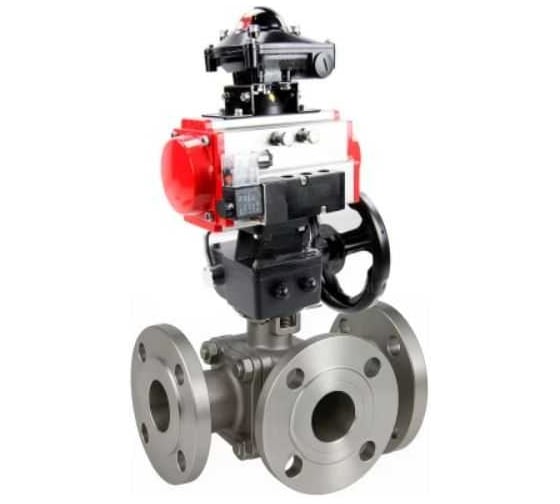 Кран шаровой DN.ru 316-316-PTFE-FP-3L-F-ISO-H Ду20 Ру16 HYMT фланц., пн.привод DA-052, пн.расп.ит PND1-S2EM-52-2-T10-220VAC, HDM-1, БКВ LSB-210-02NM12-220/24 D160-81628