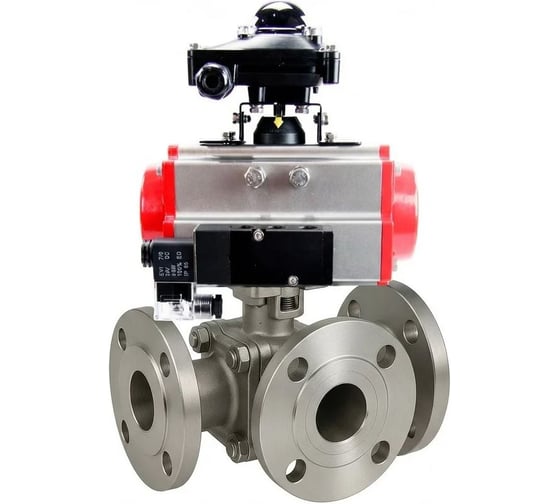 Кран шаровой DN.ru 316-316-PTFE-FP-3L-F-ISO-H Ду20 Ру16 HYMT фланц., пн.привод SA-065, пн.расп. PND1-S2EM-52-2-T10-220VAC, БКВ LSB-210-02NM12-220/24 D160-81698