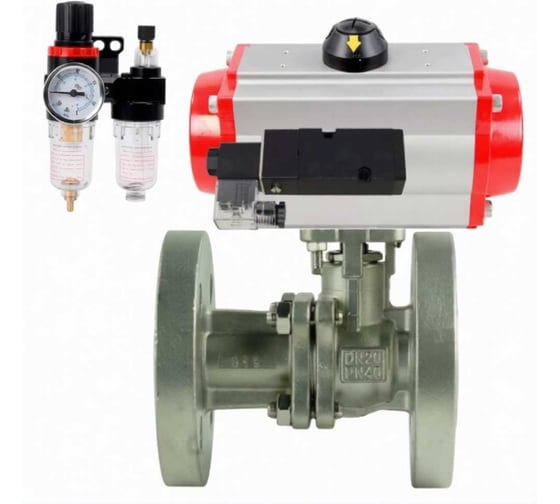 Кран шаровой DN.ru КШ.Ф.П.316.200 Ду80 Ру16 фланцевый, пневмопривод SA-130, пневмораспределитель PND2-S1EM-52-1NC-J08-24VDC, БПВ APU1-10-40-V08 D160-79786