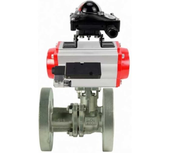 Кран шаровой DN.ru КШ.Ф.П.316.200 Ду80 Ру16 фланцевый, пневмопривод SA-130, пневмораспределитель PND2-S1EM-52-1NC-J08-24VDC, БКВ LSB-210-02NM12-220/24 D160-79666