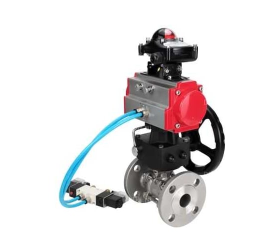 Шаровой кран DN.ru КШФПТ.304.180 Ду50 Ру40, фланц., пн.привод DA-065, пн.распред PND1-S2EM-52-2-T08-220VAC, БКВ LSB-210-02NM12-220/24, руч.дубл. HDM-1 D160-81105