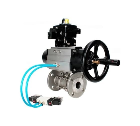 Шаровой кран DN.ru КШФПТ.304.180 Ду65 Ру25, фланц., PTFE, пн.привод DA-105-1, пн.распред PND1-S2EM-52-2-T10-220VAC, БКВ LSB-410-02ExM12-250 D160-81034