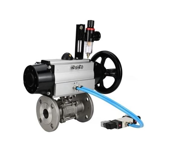 Шаровой кран DN.ru КШФПТ.304.180 Ду65 Ру25, фланц., PTFE, пн.привод DA-105-1, пн.распред PND1-S2EM-52-2-T10-220VAC, БПВ APU1-10-40-V08 D160-81022