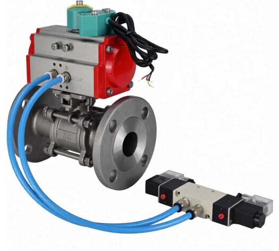 Шаровой кран DN.ru КШФПТ.304.180 Ду65 Ру25, фланц., PTFE, пн.привод DA-083, пн.распред PND1-S2EM-52-2-T08-220VAC, магн.перекл. МППП-200 D160-81076
