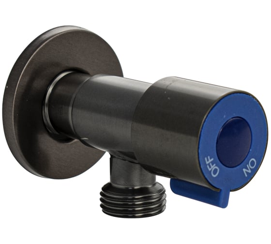 Кран Санакс МАГНУС металлокерамика угловой 1/2х1/2 синяя ручка, с отражателем, из нержавеющей стали марки SUS 304, цвет ГРАФИТ 9269-GR