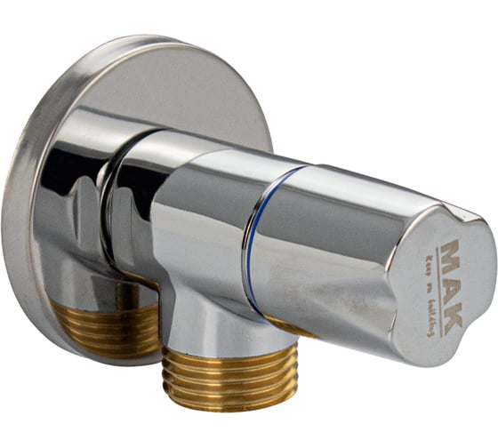 Кран металлокерамика Санакс МАК угловой 1/2х1/2 круглая ручка, с декоративной чашкой, латунный, в блистере, цвет хром 1391