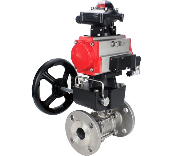 Кран шаровой DN.ru КШФПТ 316.180 Ду100 Ру16 пневмопривод DA-105, пневмораспределитель 220VAC, БКВ LSB-410 (EX), ручной дублёр HDM-3 D160-72543