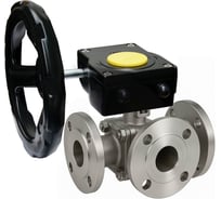 Кран шаровой DN.ru 316-316-PTFE-FP-3L-F-ISO-H Ду80 Ру16 HYMT, 3-ходовой L-тип фланцевый, редуктор HAM-1 D160-77092