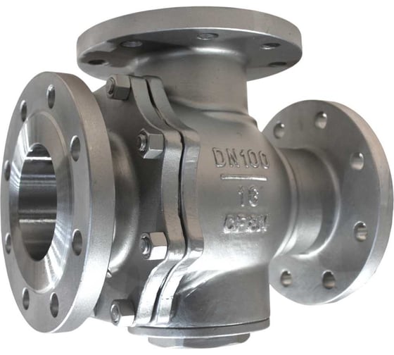 Кран шаровый трехходовой NEWKEY (T-тип) под привод фланцевый нержавеющий, AISI316 DN100, (CF8M), PN16 NK-BF3tph100/6