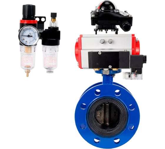 Затвор дисковый DN.ru GGG40-304-EPDM-2W-F-H Ду150 Ру16 пневмопривод DA-130, пневмораспределитель 24VDC, БКВ LSB-210, БПВ D050-56555