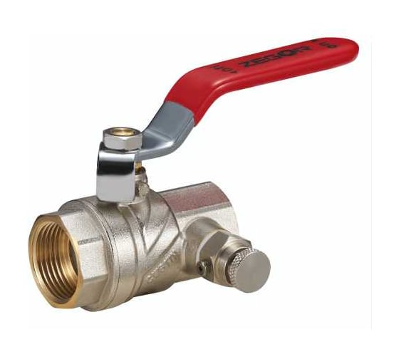 Кран шаровой латунный Zegor 1/2 (г/г) полнопроходной, с дренажём и воздухоотводчиком, ручка FS11