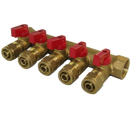 Коллектор с шаровым краном SMT 1х16х5 5 выходов 10шт/кор, 1833Н101605-10R