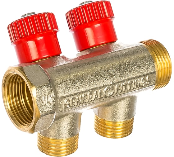Коллектор с вентилями (вход 3/4"; выходы 1/2") для трубопровода GENERAL FITTINGS 51046-3/4-1/2-HT2