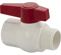 Кран шаровый Санакс 1 1/4" г/ш, резьбовой, ручка-рычаг, серия МАК, из ПВХ (PVC-U) пластика, цвет БЕЛЫЙ. 496
