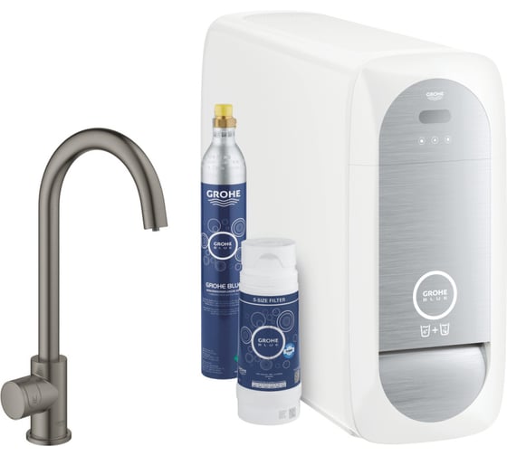 Кран для кухонной мойки Grohe Blue Home Mono с системой фильтрации, охлаждения и газирования воды, Wi-Fi, темный графит матовый 31498AL1