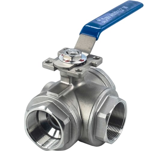 Кран шаровый NEWKEY трехходовой (T-тип) нержавеющий, AISI316 DN50 (2), (CF8M), PN40 NK-BTt50/6