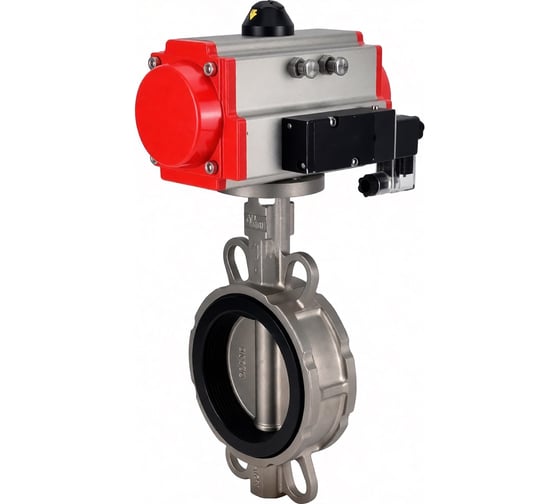 Затвор дисковый DN.ru поворотный 316L-316L-VITON Ду100 Ру16L с пневмоприводом SA-130 и пневмораспределителем PND2-S1EM-52-1NC-J08-220VAC D050-93671