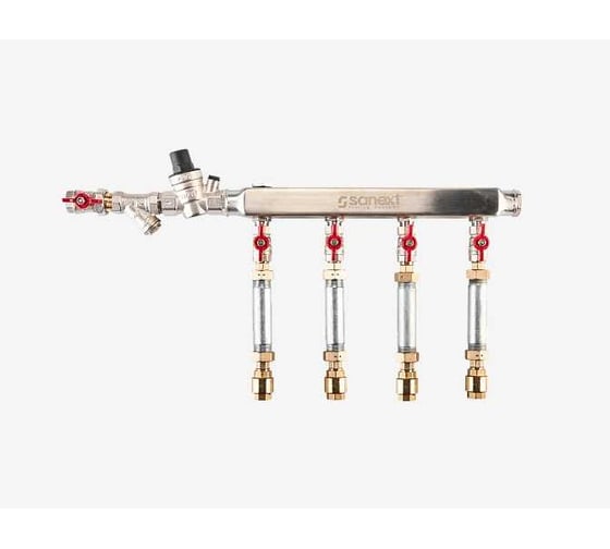 Коллекторный узел двухконтурный SANEXT COMBIN нержавеющая сталь, ДУ25 ВР1 НР 3/4 7 отвод ТП + насос Н60 + 9 отвод РАД 8527-H44-60-9