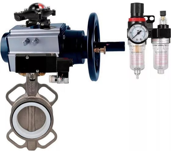 Затвор DN.ru 316L-316L-PTFE Ду125 Ру16, с пневмоприводом DA-105-1, пневмораспределитель PND1-T08-220VAC NAMUR, БКВ LSB-510, БПВ D050-116692