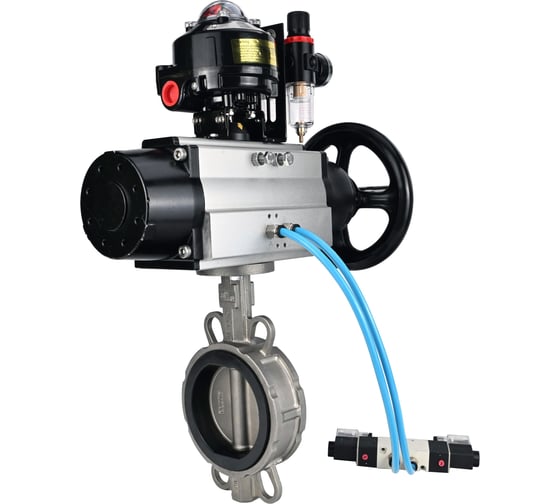 Затвор DN.ru 316L-316L-VITON Ду150 Ру16, с пневмоприводом DA-105-1, пневмораспределитель PND1-T10-220VAC NAMUR, БКВ LSB-510, БПВ D050-117150