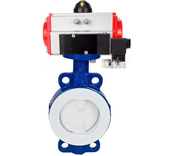 Затвор дисковый DN.ru WCB-WCB-PTFE-PTFE-Fb-H Ду100 Ру16 угл., с пневмоприводом SA-130, пневмораспределитель PND2-S1EM-52-1NC-J08-220VAC D050-91992