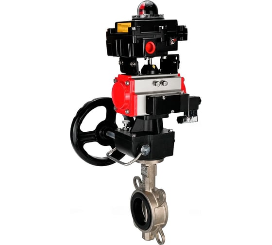 Затвор дисковый DN.ru 316L-316L-VITON Ду300 Ру16, с пневмоприводом DA-140, пневмораспределитель PND2-S1EM-52-1NC-J08-220VAC, БКВ LSB-410-02ExM12-250, ручной дублер HDM-4 D050-93641
