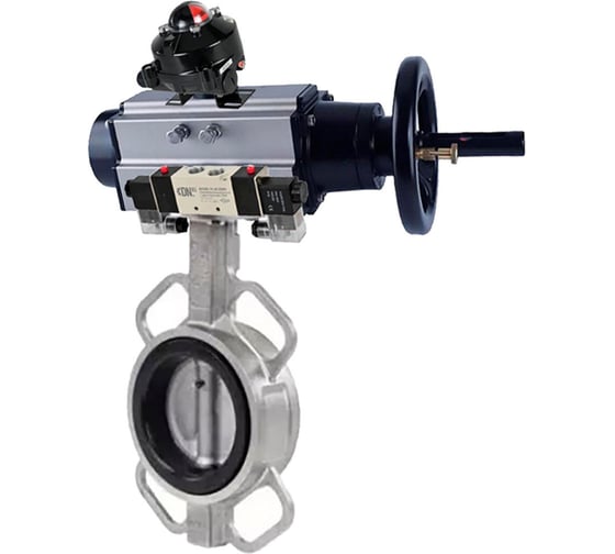 Затвор DN.ru 304-304-EPDM-2W-Fb-H Ду125 Ру16, с пневмоприводом DA-105-1, пневмораспределитель, PND1-T08-220VAC NAMUR, БКВ LSB-410 D050-111271