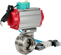 Затвор DN.ru 304-304-EPDM-2W-T-H Ду40 Ру10, с пневмоприводом DA-052, пневмораспределитель, PND1-T10-220VAC NAMUR, МППП-200 D050-110601
