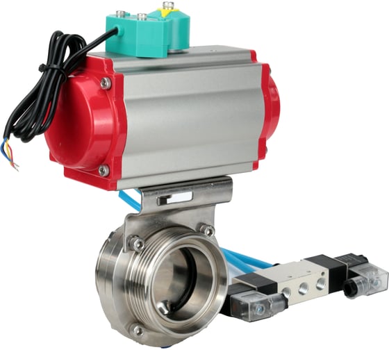 Затвор DN.ru 304-304-EPDM-2W-T-H Ду80 Ру10, с пневмоприводом DA-052, пневмораспределитель, PND1-T10-220VAC NAMUR, МППП-200 D050-110604