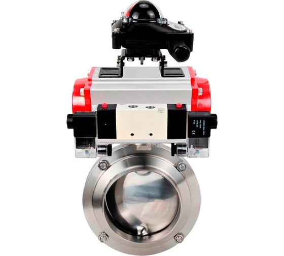 Затвор DN.ru 304-304-EPDM-2W-W-H Ду80 Ру10, с пневмоприводом DA-052, пневмораспределитель, PND1-T10-220VAC NAMUR, БКВ LSB-210 D050-111519
