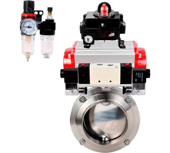 Затвор DN.ru 304-304-EPDM-2W-W-H Ду50 Ру10, с пневмоприводом DA-052, пневмораспределитель, PND1-T08-220VAC NAMUR, БКВ LSB-410, БПВ D050-111416