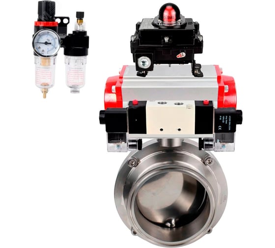 Затвор DN.ru 304-304-EPDM-2W-C-H Ду80 Ру10, с пневмоприводом DA-052, пневмораспределитель, PND1-T10-220VAC NAMUR, БКВ LSB-410, БПВ D050-110189